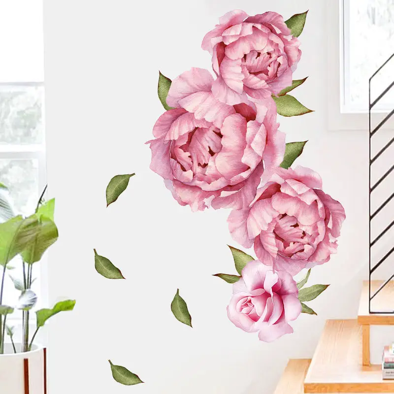 Rose pink peony flower series removable pvc waterproof wall sticker for milk tea shop room room dormitory decoration decals