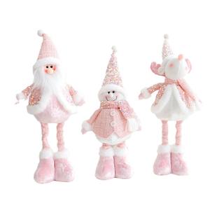 Nouvelles décorations <span class=keywords><strong>de</strong></span> <span class=keywords><strong>Noël</strong></span> en tissu, poupées décoratives représentant Père <span class=keywords><strong>Noël</strong></span>, bonhomme <span class=keywords><strong>de</strong></span> neige et renne, assises, couleur rose - Product Image 5