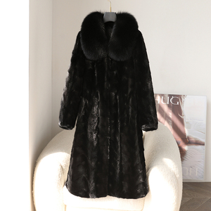 Abrigo de visón elegante y de moda personalizado cálido y cómodo lujoso cuello de piel de zorro abrigo largo de piel de visón para mujer - Product Image 3
