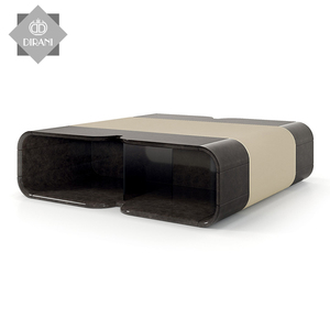 Karois — table basse carrée rétro, pieds courts, chêne bois, avec dessus en marbre et dessus en granit - Product Image 6