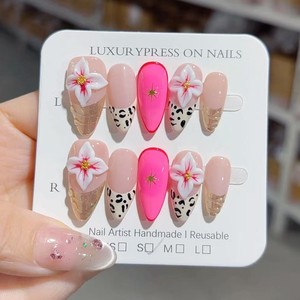 Faux ongles de luxe à presser, faits main, motif floral 3D estival, <span class=keywords><strong>en</strong></span> acrylique, forme stiletto, française, <span class=keywords><strong>amande</strong></span>, carrée, lot de 10 pièces - Product Image 2
