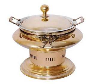 Polished Gold Chafing Dish with Lid and Handles for <b>Buffet</b> Displays Circular Alcohol Heating Manual Control - Product Image 1