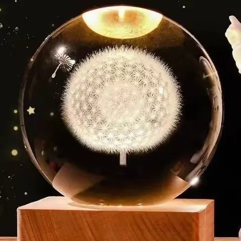 クリスタルソーラーシステムの名誉月星雲k5K9クリスタルボール発光クリスタル3Dボールナイトランプ木製LEDナイトライトベース
