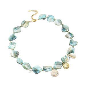 בוהמיאן כחול כוכב פגז תליון שרשרת קסם פנינה ים חילזון ים הצהרת ים נירוסטה תכשיטים - Product Image 5