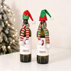 Décorations de Noël : Ensemble mini chapeau et écharpe d'elfe, décorations pour bouteilles de vin pour la table de fête de Noël - Product Image 2
