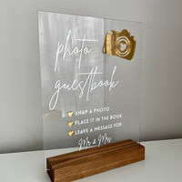 Cartes de table rectangulaires personnalisées en acrylique avec base en bois pour mariage, livre d'or, panneaux de messages photo, décorations de table pour fiançailles