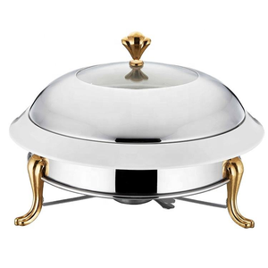 XINYUAN FT-02407 Réchaud de buffet poli miroir avec fenêtre de visualisation, couvercle en acier inoxydable bombé, trépied incurvé doré ou argenté en option - Product Image 4