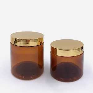 Étiquettes personnalisées 250ml 8 oz couvercle en or de luxe emballage pour cosmétiques pots en plastique noir de qualité alimentaire avec couvercles