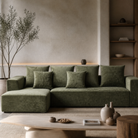 Canapé modulaire sectionnel en forme de L avec chaise longue, canapé-lit moderne en mousse à compression verte, assise profonde