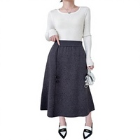 Jupe en laine tricotée évasée pour femme, taille naturelle, longueur cheville, antistatique, décontractée et chaude, collection Automne Hiver 2026, idéale pour le bureau
