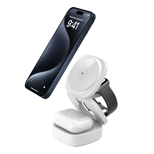 15W 3 in 1 Mini Foldable Magnetic Wireless Charger Fast Charging for iPhone 15 16 Pro Max Output 5V/3A Input 9V/2A