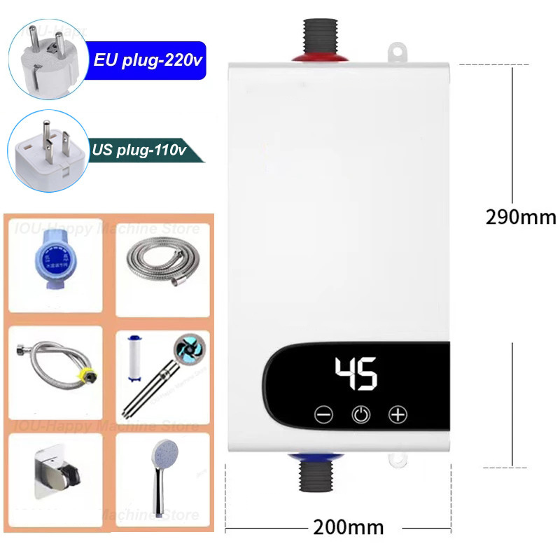 Mini Scaldabagno Elettrico Istantaneo 3400W Senza Serbatoio Per Doccia - Display LCD Nero