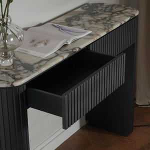 Table <span class=keywords><strong>console</strong></span> haut de gamme en marbre pour entrée et salon, design à rainures verticales, armoire de rangement - Product Image 4