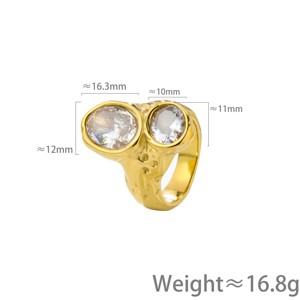 Bague à double zircon texturée martelée - Design irrégulier, bijou élégant et polyvalent pour les occasions décontractées - Product Image 3