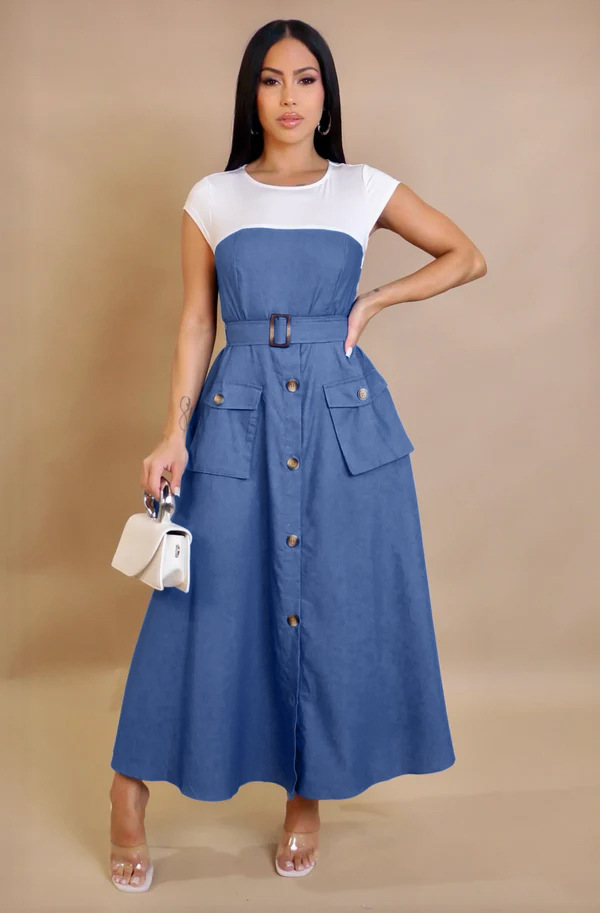 High Quality Summer Denim Dresses A-line Slim Short Sleeve Jean Dress Women Casual Office Lady Dress High Quality Summer Denim Dresses A-line Slim Short Sleeve Jean Dress Women Casual Office Lady Dress
