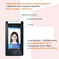 Sistema de Control de Acceso con Reconocimiento Facial de Alta Velocidad de 7 Pulgadas, Reconocimiento Facial Dinámico, 10,000 Usuarios, Android 11 para Control de Asistencia