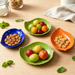 Piatto per Snack in Melamina a Forma di Foglia, Colore Unico, con Venature in Rilievo, per Frutta e Noci, Ideale per Casa, Tè del Pomeriggio, Bar e Servizio Antipasti - Product Image 6