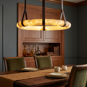 Alabaster Ring Pendant Light Brass Natural Stone Belt Chandelier Modern Luxury Round Hanging <b>Lamp</b> Designer Living Room Lighting - Product Image 2