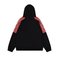 Sweat à capuche zippé oversize pour homme, avec empiècements à carreaux, manches raglan, broderie et imprimé, style streetwear décontracté