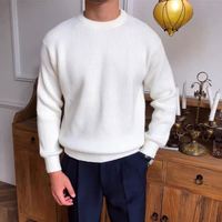 Pull en tricot côtelé 5GG pour homme, style décontracté, grande taille, mélange de coton et de laine, chaud, pour l'hiver