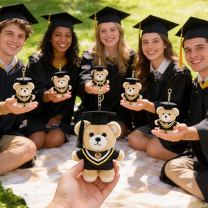 พวงกุญแจตุ๊กตาหมีรับปริญญาแบบขายส่ง ตุ๊กตาขนนุ่มแบบกำหนดเอง พวงกุญแจตุ๊กตาหมีขนาดเล็ก ตุ๊กตาหมีรับปริญญาแบบสั่งทำ - Product Image 3