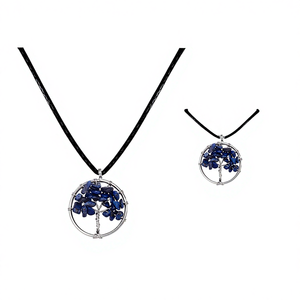 Pendentif Arbre de Vie en Pierre de Lapis-Lazuli Plaqué Or 18 carats, Style Religieux, Bijoux en Pierre Naturelle avec Pierre Principale en Quartz, Charmes en Or - Product Image 1