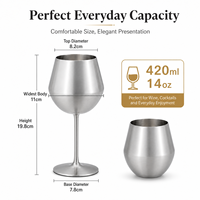 Verre à vin en acier inoxydable détachable de 420 ml, gobelet à vin de qualité alimentaire à double paroi, en stock, couleur personnalisée disponible
