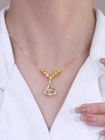 Kalung Fashion Perhiasan Liontin Berlian Bergelombang Rantai Kalung Baja Tahan Karat