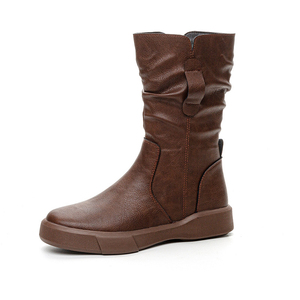 Wrinkle Cowhide Hot Sale Women Side Zip <strong>Slouch</strong> Stacked Mid Calf <strong>Boots</strong> 4cm Non Slip Platform Rubber Sole Vintage <strong>Boots</strong> - Product Image 6