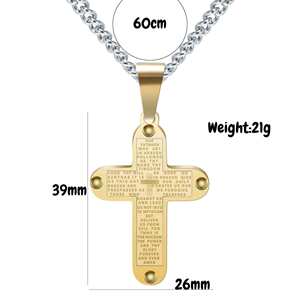 Collier en acier inoxydable avec pendentif croix 39 mm gravé Prière du Seigneur, couleur or et argent, bijou à porter au quotidien, cadeau - Product Image 4