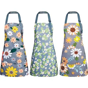 Delantales ajustables de algodón para mujer con cocina BBQ & Grill Floral Print Flowers Bib Apron