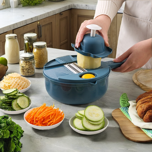 Utensilios de cocina multifuncionales manuales, rebanador de verduras PP y cortador <span class=keywords><strong>giratorio</strong></span> con escurridor para frutas y verduras - Product Image 2