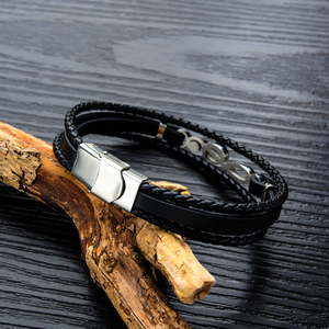 <span class=keywords><strong>Bracciale</strong></span> in pelle intrecciata multistrato da uomo con nota musicale in acciaio al titanio <span class=keywords><strong>bracciale</strong></span> in pelle semplice Punk <span class=keywords><strong>per</strong></span> regalo di un amico del ragazzo - Product Image 4