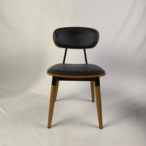 Wholesale Strong Modern Retro Industrial Solid Wood Coffee Store Restaurant Dining Chair With PU Cushion Seat