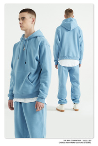 Otoño Invierno hombres Casual logotipo personalizado pulóver Sudadera con capucha pantalones de chándal Jogger tela de lana de algodón pesado 2 piezas estampado - Product Image 5