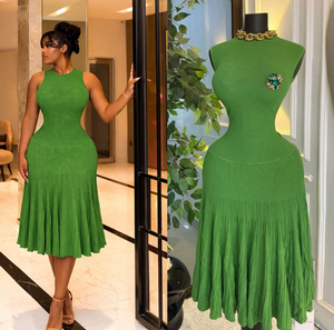 <span class=keywords><strong>Abito</strong></span> lungo da donna elegante <span class=keywords><strong>verde</strong></span> estivo 2026, modello impero, casual, plissettato, patchwork rurale, traspirante - Product Image 1