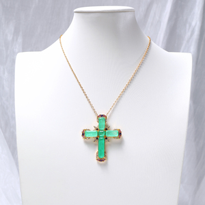 Vientiane Jewelry Collana Semplice con Ciondolo a Forma di Croce con Smeraldo di Laboratorio e Tormalina Paraiba Gioielli da Sposa per Donna - Product Image 4