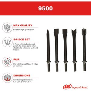 Kit de forets à burin Ingersoll Rand 9500, 6 mm, 1/4 po, en acier, ensemble d'accessoires pour outils pneumatiques à air comprimé, pour la série 114GQC Edge - Product Image 2