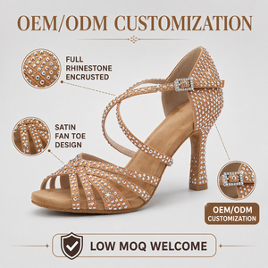 Chaussures de <span class=keywords><strong>danse</strong></span> salsa et <span class=keywords><strong>latine</strong></span> pour femmes, avec strass brillants, en satin marron, à <span class=keywords><strong>talon</strong></span>, pour soirées et bals - Product Image 4