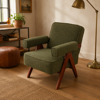 Fauteuil capitonné en bois massif de style américain rétro, nordique, Wabi-Sabi français, mobilier de luxe léger pour hôtel, club, maison, bar