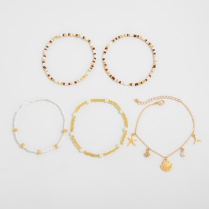 Chaîne de cheville bohème avec pendentif coquillage et perles de riz imitation perle pour femme, style vacances, accessoires de mode, <span class=keywords><strong>bijoux</strong></span> pour dames - Product Image 5