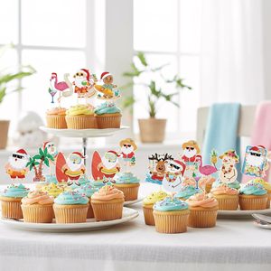 Décorations de fête de Noël tropicales - Décorations de gâteaux et toppers pour cupcakes de Noël tropicaux, fournitures de fête pour cupcakes avec Père Noël estival <span class=keywords><strong>en</strong></span> <span class=keywords><strong>juillet</strong></span> - Product Image 3