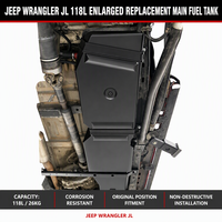 Réservoir de carburant longue portée 118L+69L pour Jeep Wrangler JL, Al-Mg Siphon OEM Bolt-On, kit de mise à niveau pour les voyages tout-terrain 4x4 et les expéditions