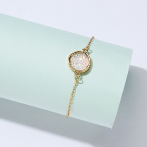 Petit Bracelet en or pour femmes, breloque en diamant, véritable, 14k, rond, druse, chaîne en or - Product Image 6