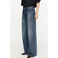 Pantalon en denim décontracté taille moyenne pour femmes Pantalon moustache à la mode solide Jeans amples délavés singe Vintage