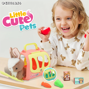 Bán Buôn Tùy Chỉnh Kawaii Dễ Thương Bé Nhồi Bông Bunny Động Vật Thực Tế Đồ Chơi Sang Trọng Thỏ Giả Vờ Chơi Pet Tương Tác Cho Ăn Với Lồng - Product Image 3
