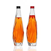 Bouteilles de vin en verre transparent, forme plate, bouteille transparente, 350 ml, 500 ml, 750 ml, vin, vodka, whisky, bouchons en liège, logo personnalisé