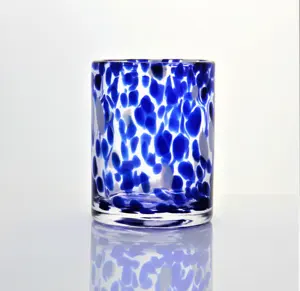 Set di bicchieri maculati colorati blu cobalto rotondi da 380ml soffiati a mano personalizzati 6 pezzi di acqua potabile