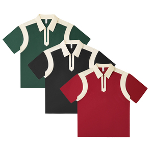 Camisetas de cuello POLO de piqué de algodón de alta calidad con logotipo bordado personalizado, camisetas de peso pesado de color contrastante con media cremallera - Product Image 1