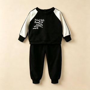 Ensemble de vêtements de sport décontractés pour petites filles, sweat-shirt à manches raglan avec imprimé lettres et pantalon de jogging à revers, 2 pièces - Product Image 2